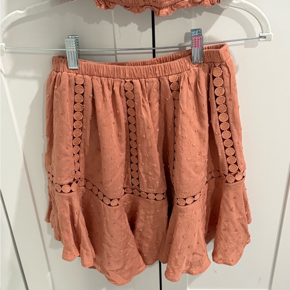Boho Rosalie Dot On/Off The Shoulder Crop Top / Skirt Set-Small Color Terracotta - Picture 3 of 5
